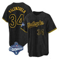 Los Angeles Dodgers #34 Fernando Valenzuela Player Black CLOTHIN World Series Meet Snake Skin City Game Home Stitched Jerseys
