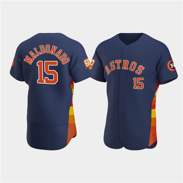 Houston Astros #15 Mart¨ªn Maldonado Navy CLOTHIN 60th Anniversary Flex Base Stitched Jersey