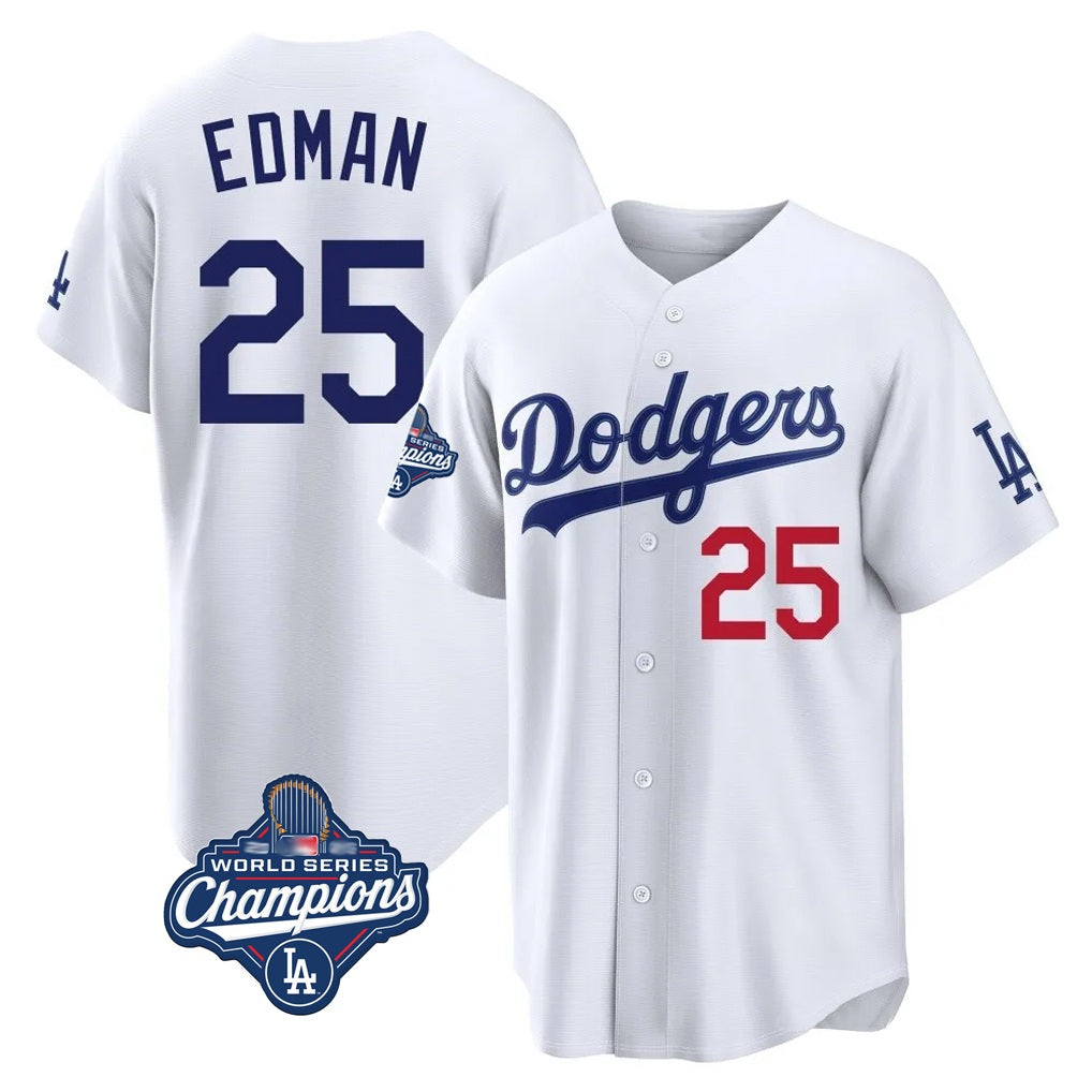 Los Angeles Dodgers #25 Tommy Edman Player White CLOTHIN World Series Meet Home Game Stitched Jerseys