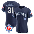 Chicago Cubs #31 Greg Maddux Player Navy CLOTHIN City Connect 150th Anniversary Limited Elite Home Stitched Jerseys