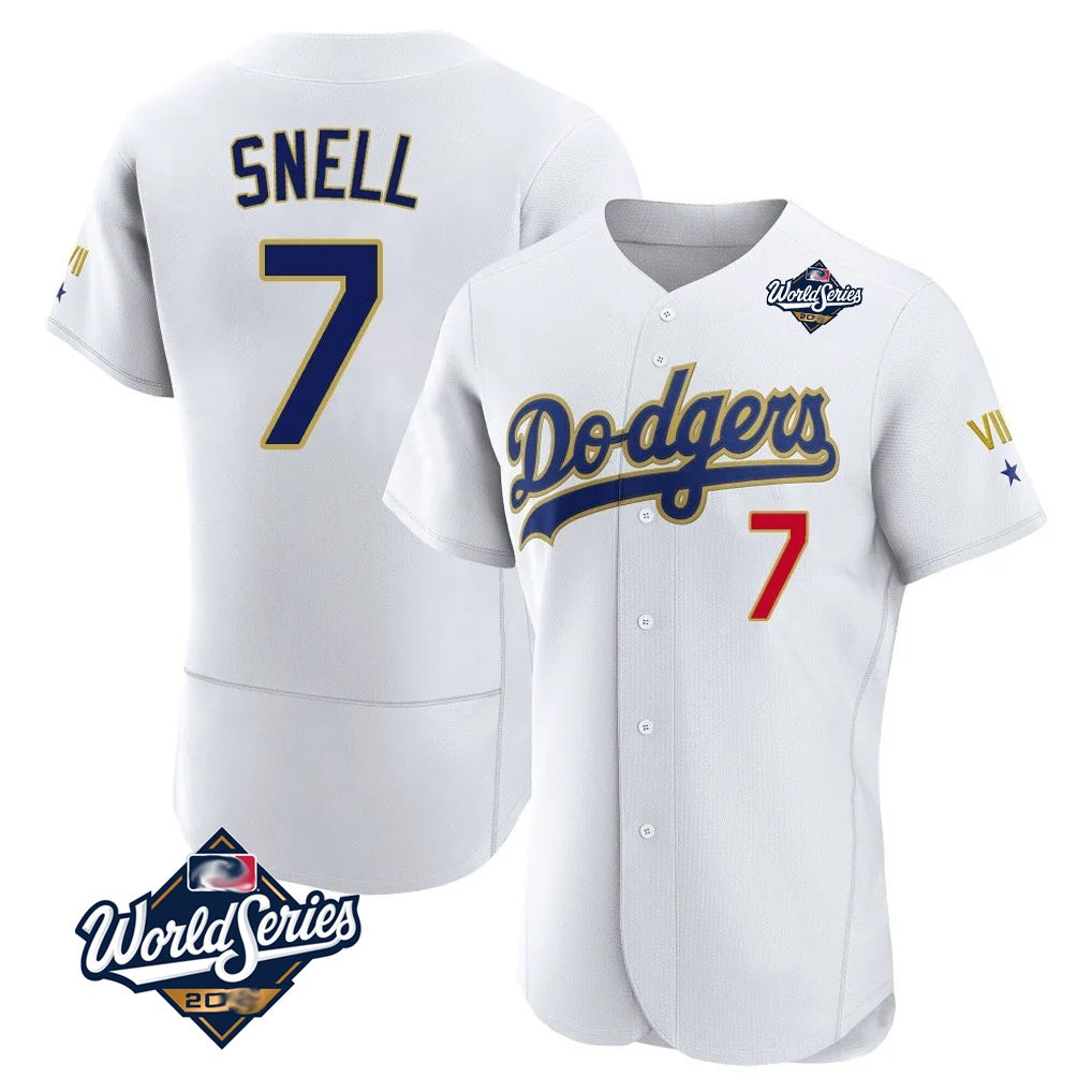 Los Angeles Dodgers #7 Blake Snell Player Gold White CLOTHIN 2026 Collection Stadium Limited Elite World Series Stitched Jerseys
