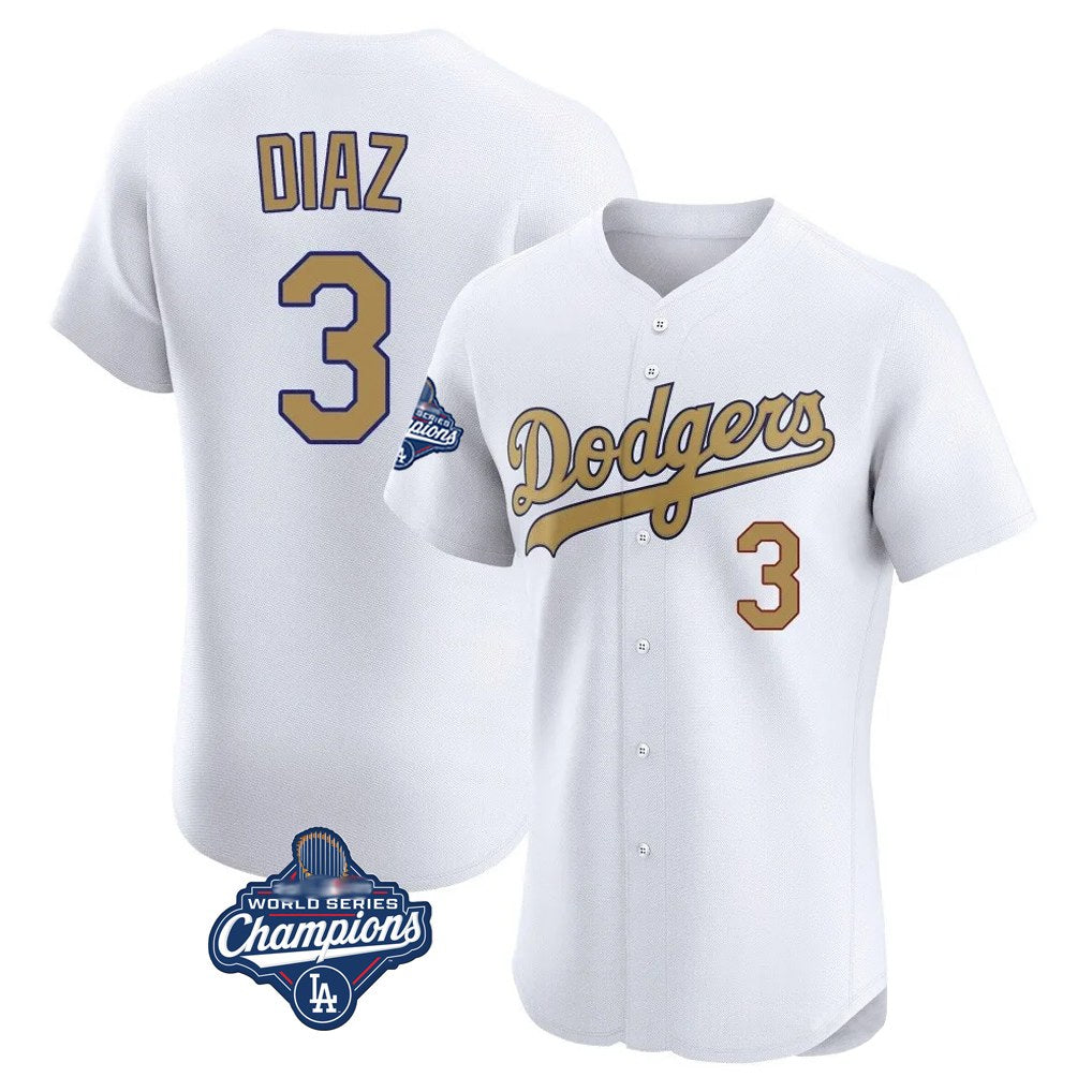 Los Angeles Dodgers #3 Edwin D¨ªaz Player Gold CLOTHIN World Series Meet Limited Elite Home Stitched Jerseys
