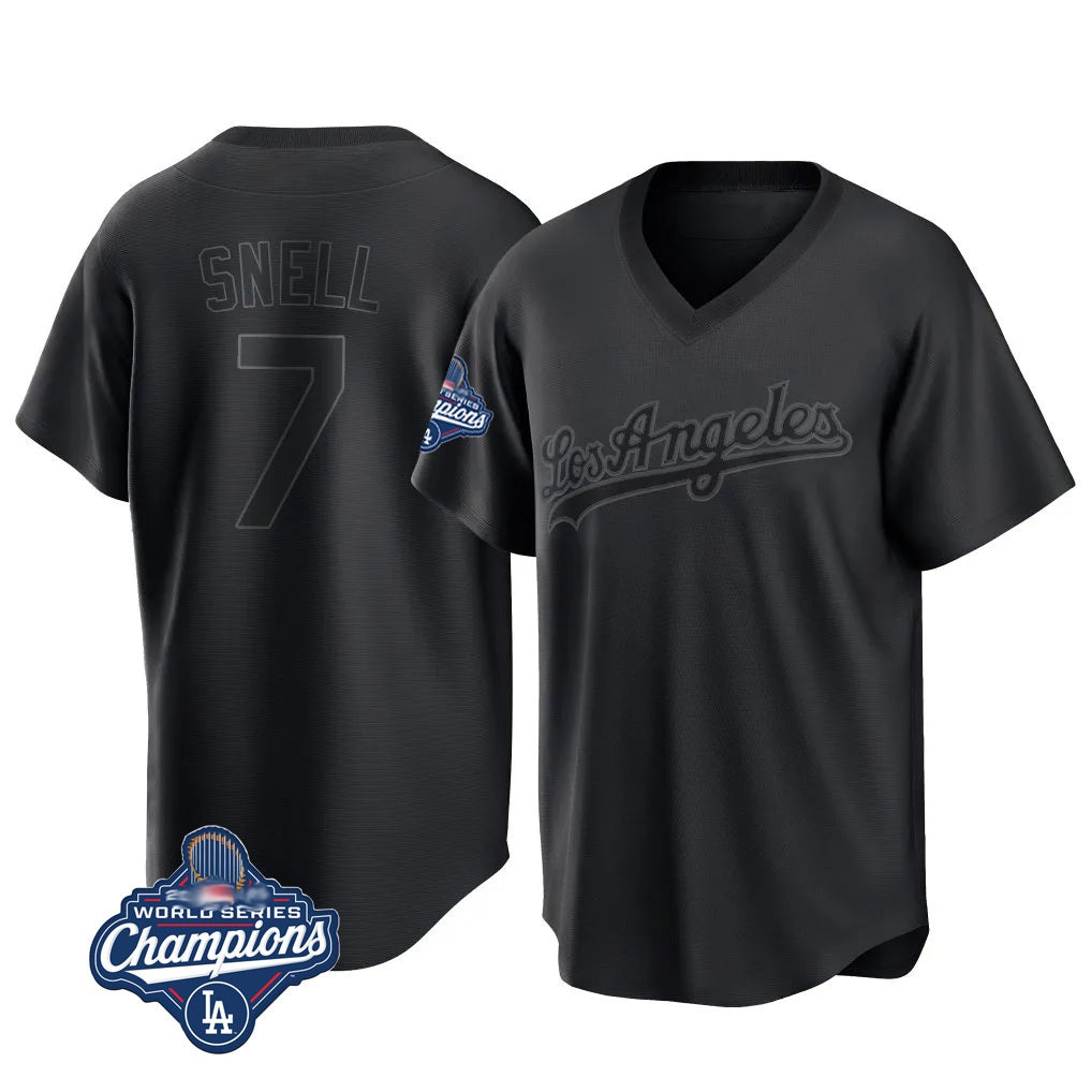 Los Angeles Dodgers #7 Blake Snell Player Black CLOTHIN Pitch Fashion World Series Meet T-shirt Stitched Jerseys