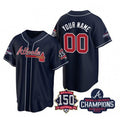 Custom Atlanta Braves Navy CLOTHIN Active Player 2021 World Series Chimpions With 150th Anniversary Cool Base Stitched Jersey