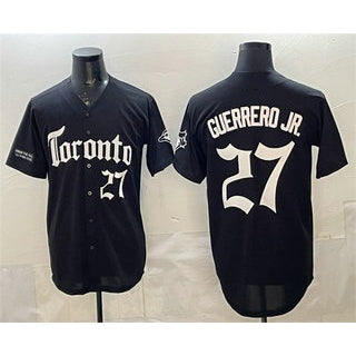 Toronto Blue Jays #27 Vladimir Guerrero Jr Black CLOTHIN Gothic North Edition Limited Stitched Jersey