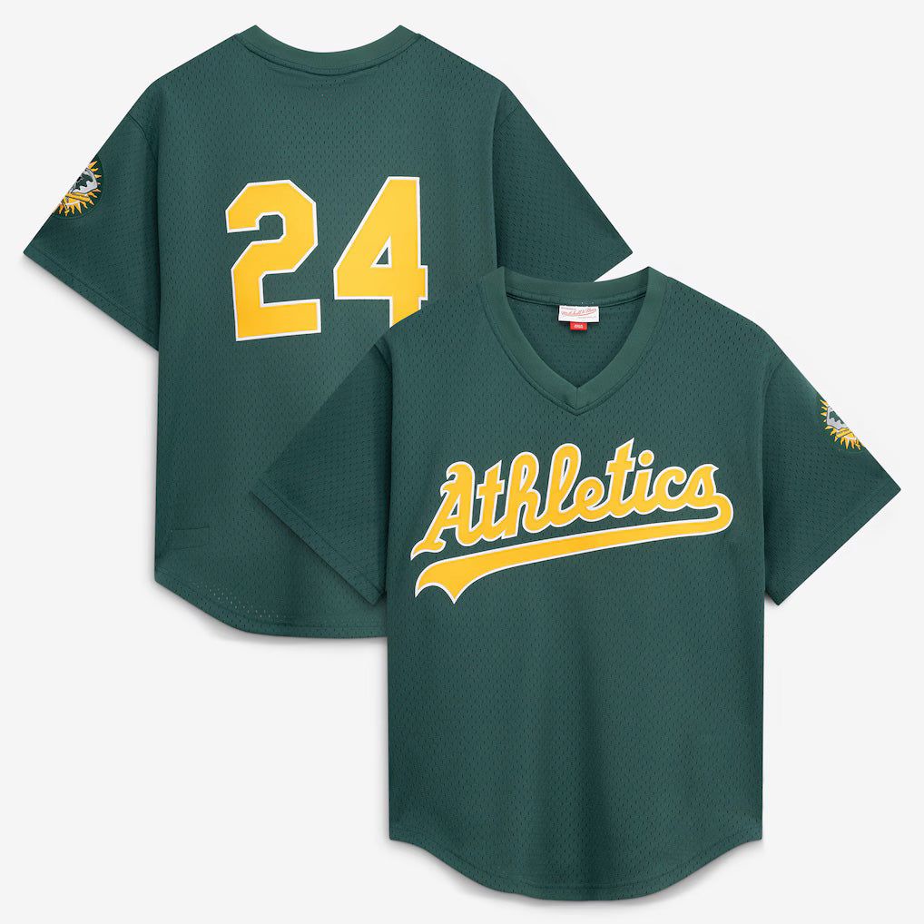 Oakland Athletics #24 Rickey Henderson Mitchell & Ness Green CLOTHIN Authentic Batting Practice Jersey