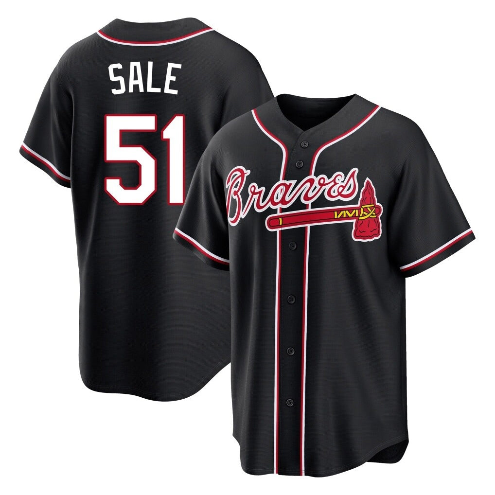 Atlanta Braves #51 Chris Sale Player Black CLOTHIN Fashion Out Game Stitched Jerseys