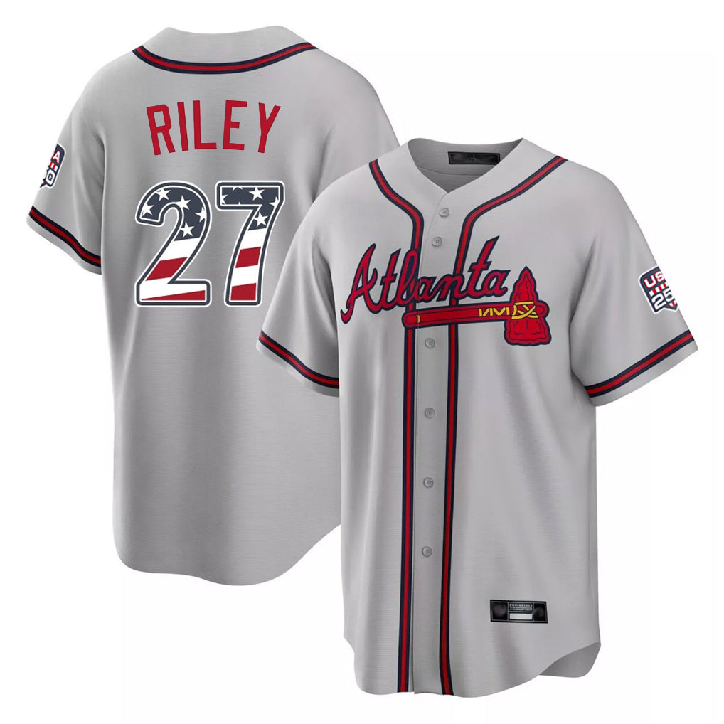 Atlanta Braves #27 Austin Riley Player Gray CLOTHIN USA 250 Fourth Of July Limited Home Game Stitched Jerseys
