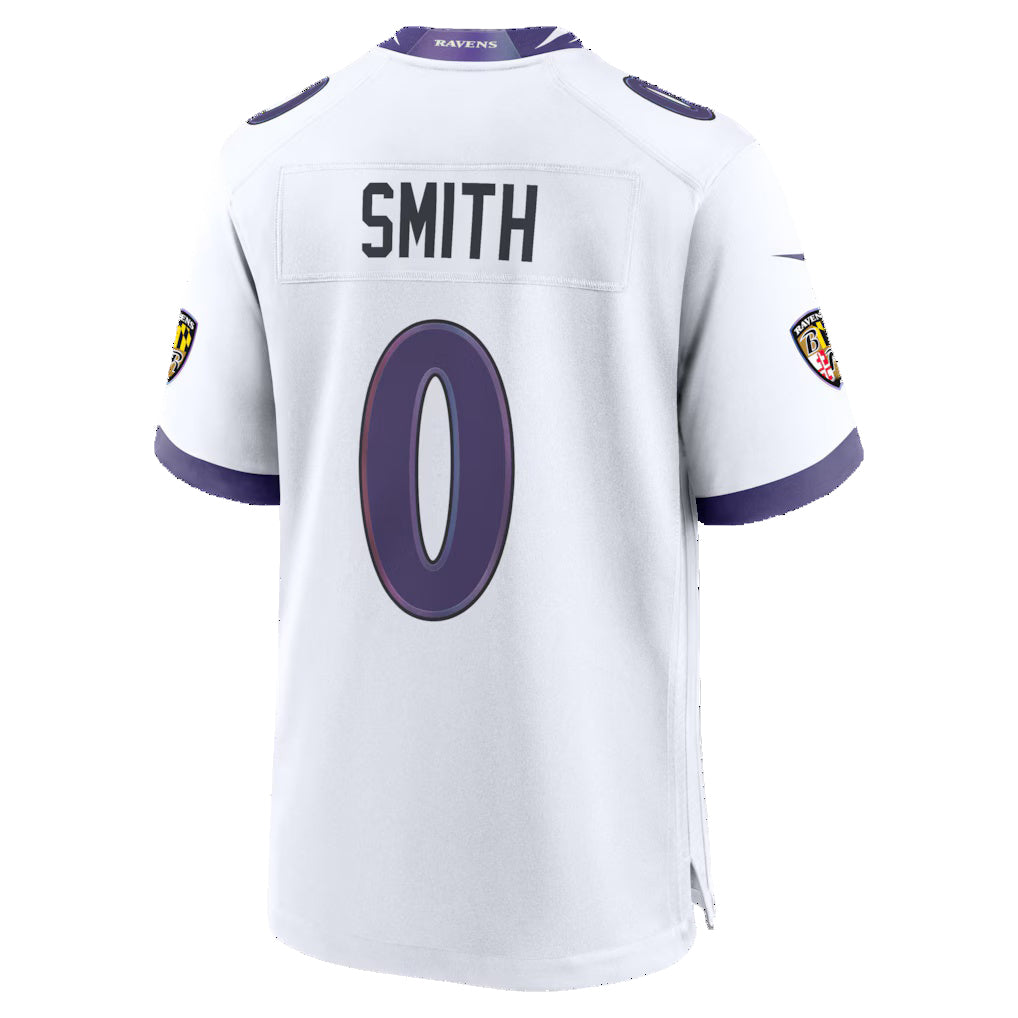 B.Ravens #0 Roquan Smith White CLOTHIN Game Jersey