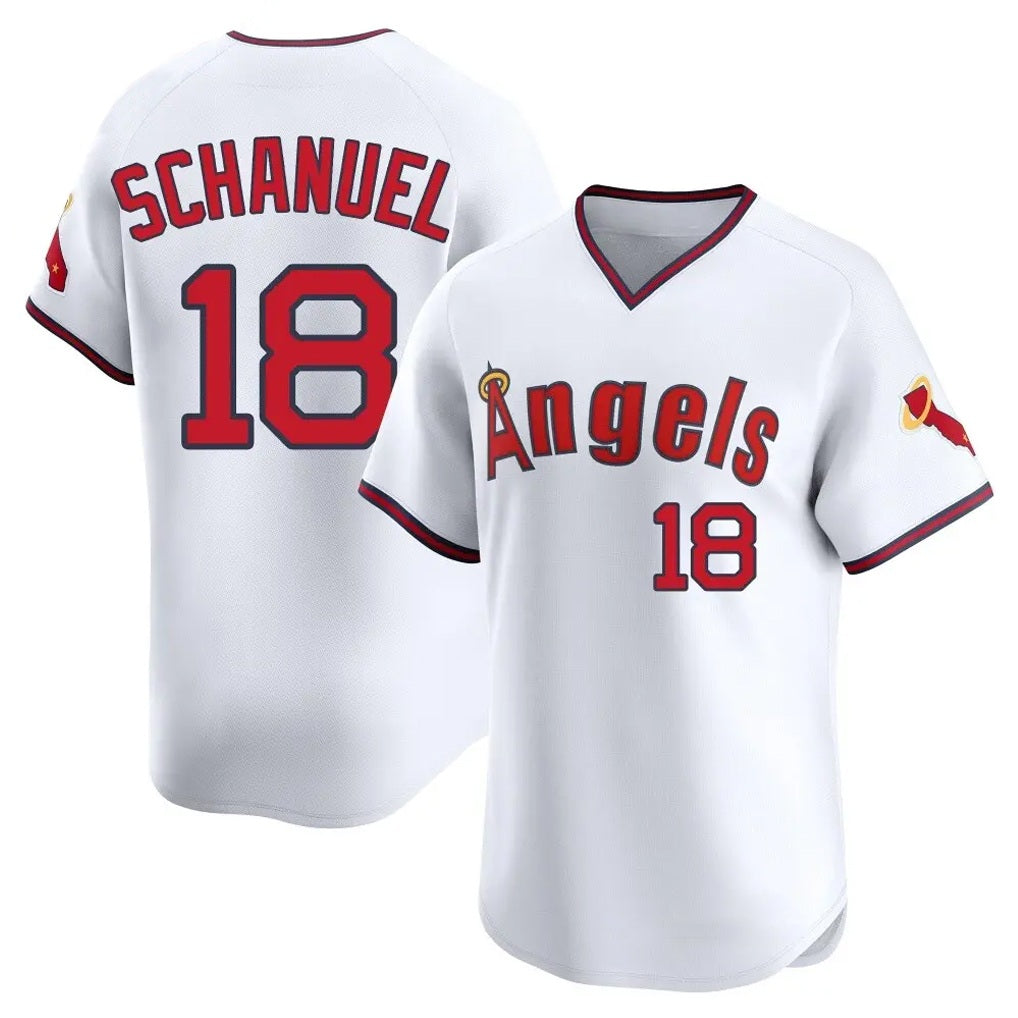 Los Angeles Angels #18 Nolan Schanuel Player White CLOTHIN T-shirt Home Limited Stitched Jerseys