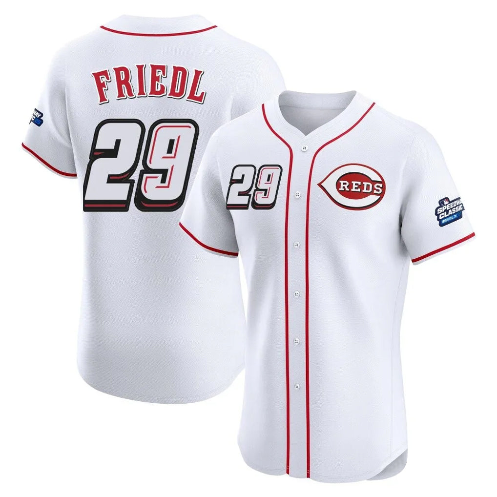 Cincinnati Reds #29 TJ Friedl Player White CLOTHIN Speedway Classic Limited Elite Home Stitched Jerseys