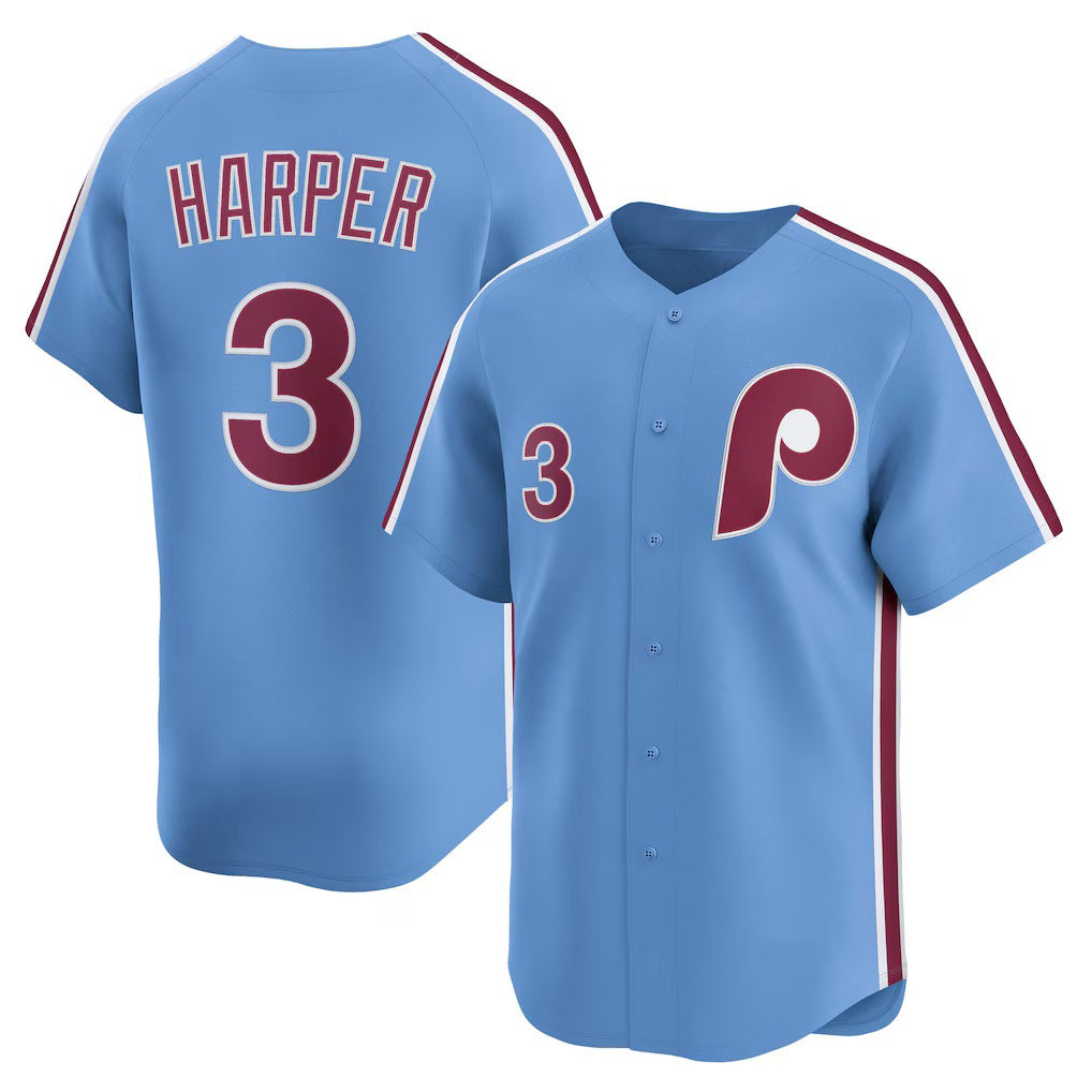 Philadelphia Phillies #3 Bryce Harper Light Blue CLOTHIN Alternate Limited Player Jersey