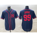 New York Yankees #99 Aaron Judge Navy Red CLOTHIN Fashion Cool Base Jersey