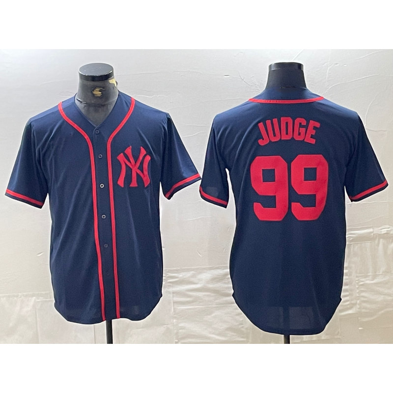 New York Yankees #99 Aaron Judge Navy Red CLOTHIN Fashion Cool Base Jersey