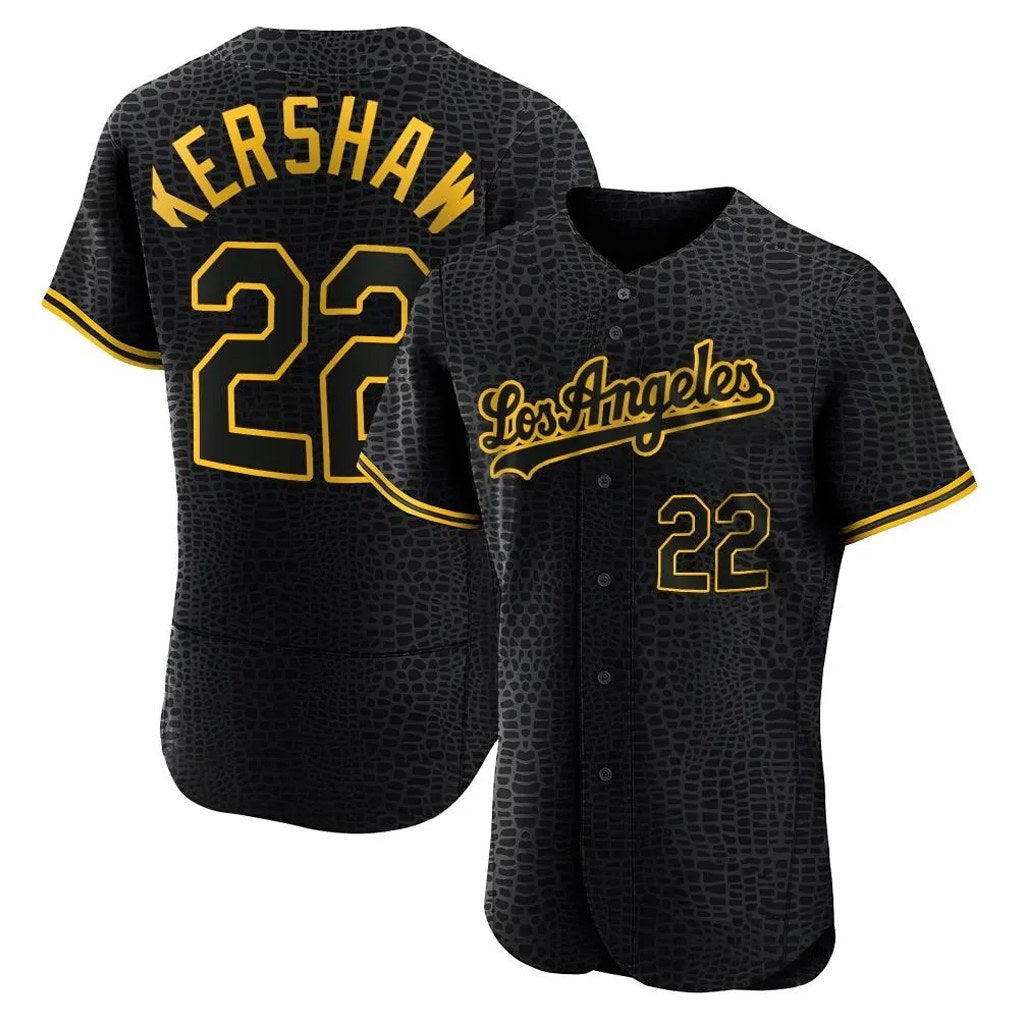 Los Angeles Dodgers #22 Clayton Kershaw Player Black CLOTHIN Snake Skin City Limited Elite Home Stitched Jerseys