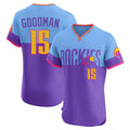 Colorado Rockies #15 Hunter Goodman Player Purple-Light Blue CLOTHIN City Connect Limited Elite Home T-shirt Stitched Jerseys