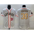 Houston Astros #30 Kyle Tucker Number 2023 White Gold CLOTHIN World Serise Champions Patch Flex Base Stitched Jersey