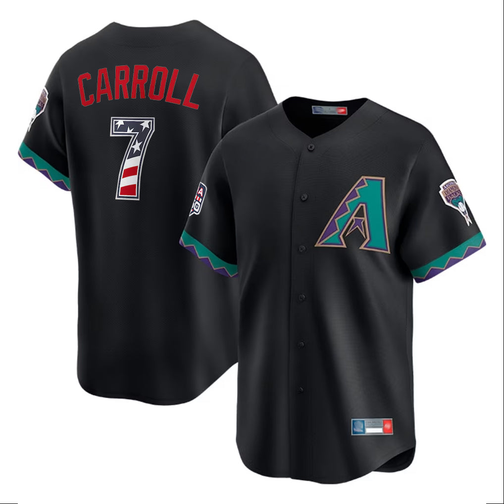 Arizona Diamondbacks #7 Corbin Carroll Player Black CLOTHIN USA 250 Fourth of July Home Game Stitched Jerseys