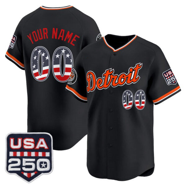 Custom Detroit Tigers Black CLOTHIN USA 250 Fourth of July Vapor Premier Limited Jersey ¨C All Stitched
