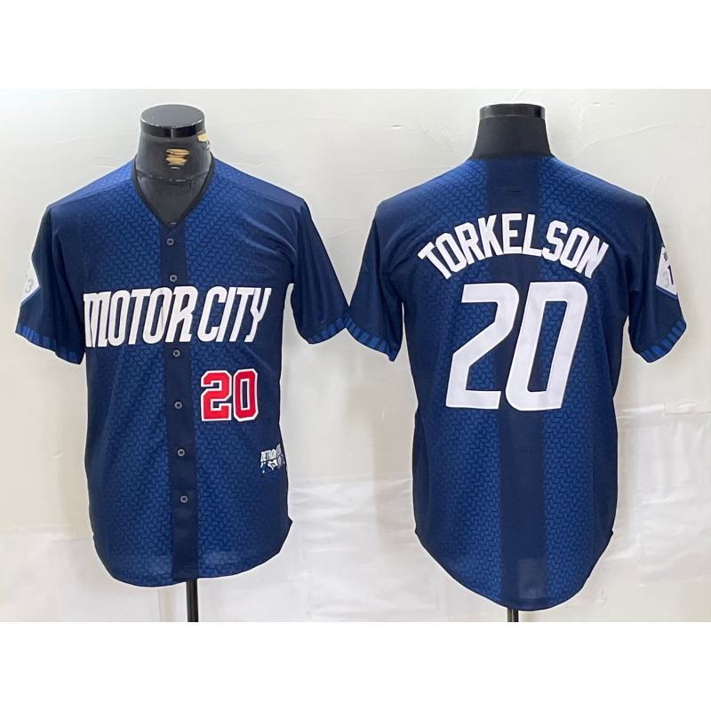 Detroit Tigers #20 Spencer Torkelson Number 2024 Navy CLOTHIN City Connect Cool Base Limited Stitched Jersey