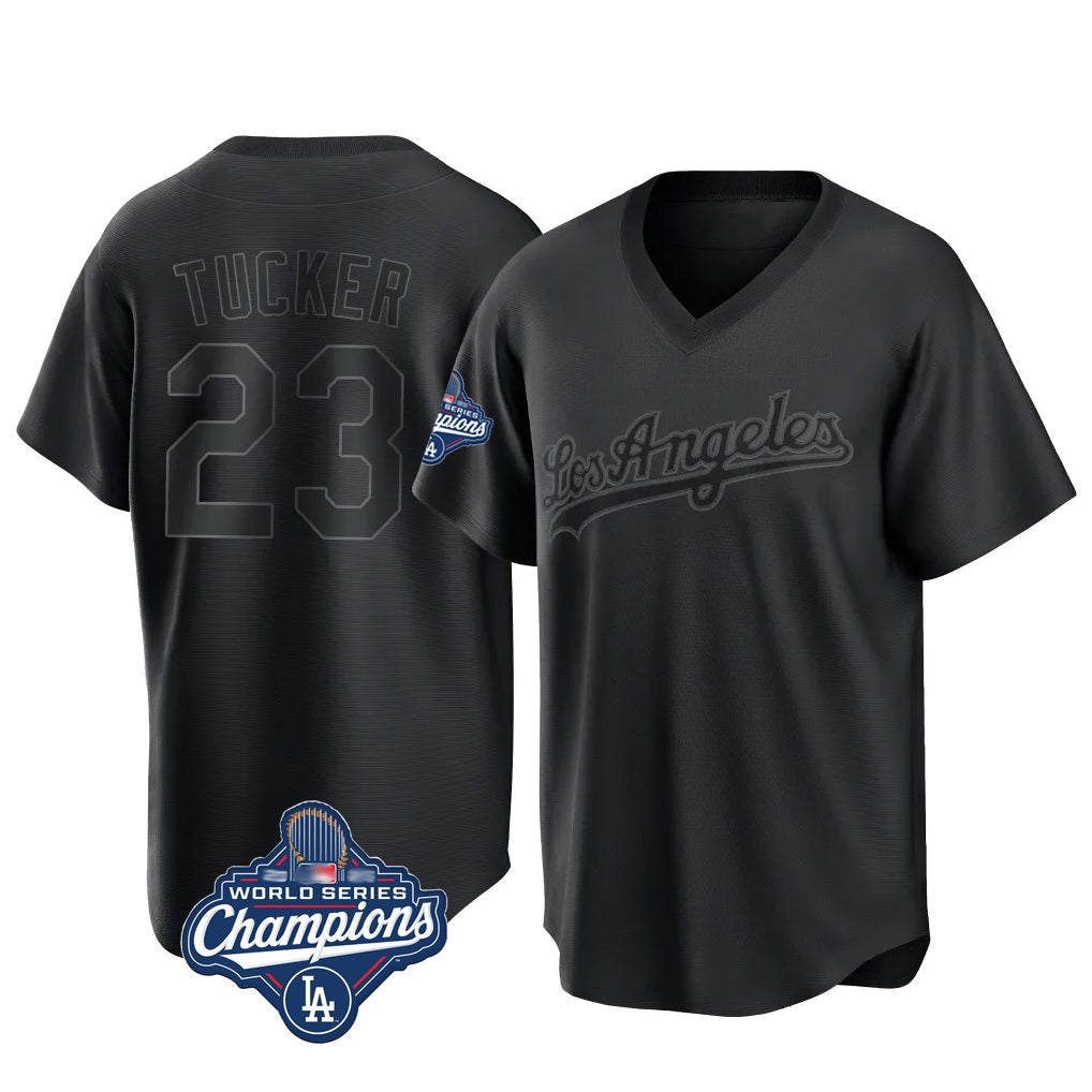 Los Angeles Dodgers #23 Kyle Tucker Player Black CLOTHIN World Series Meet Pitch Fashion T-shirt Stitched Jerseys