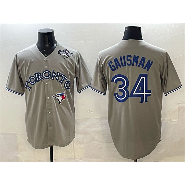 Toronto Blue Jays #34 Kevin Gausman Gray CLOTHIN 2025 World Series Cool Base Stitched Jersey