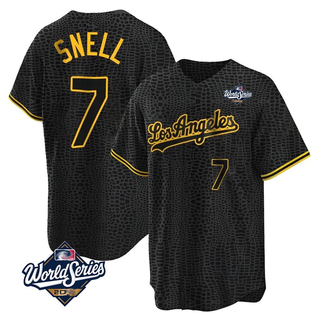 Los Angeles Dodgers #7 Blake Snell Player Black CLOTHIN Snake Skin City Game Home World Series Stitched Jerseys