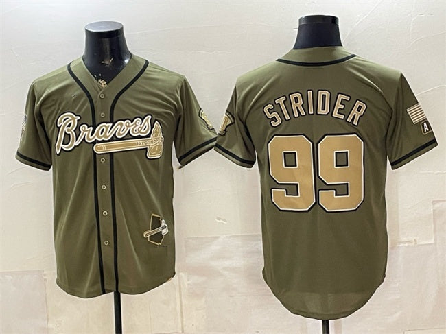 Atlanta Braves #99 Spencer Strider Olive CLOTHIN 2026 Armed Forces Day Stitched Jersey