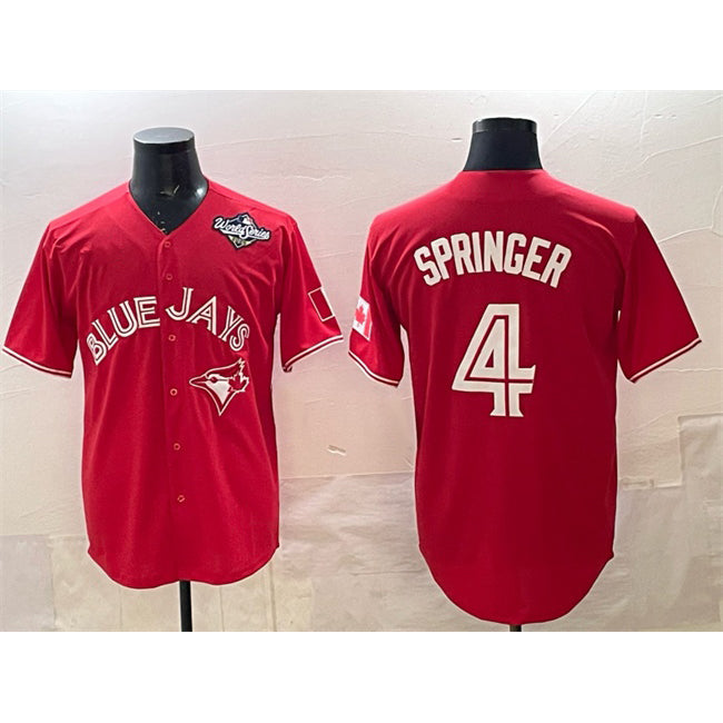 Toronto Blue Jays #4 George Springer Red CLOTHIN 2025 World Series Cool Base Stitched Jersey