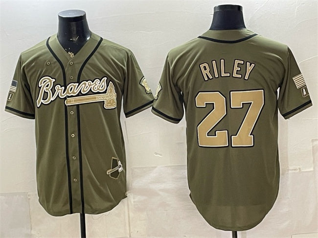 Atlanta Braves #27 Austin Riley Olive CLOTHIN 2026 Armed Forces Day Stitched Jersey