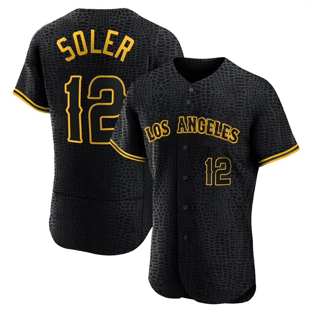 Los Angeles Angels #12 Jorge Soler Player Black CLOTHIN Snake Skin City Limited Elite Home Stitched Jerseys