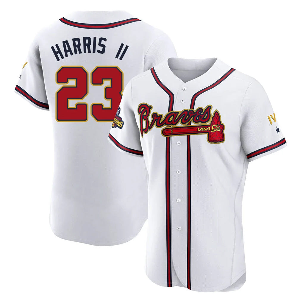 Atlanta Braves #23 Michael Harris II Player White Gold CLOTHIN Limited Elite Home Game Stitched Jerseys