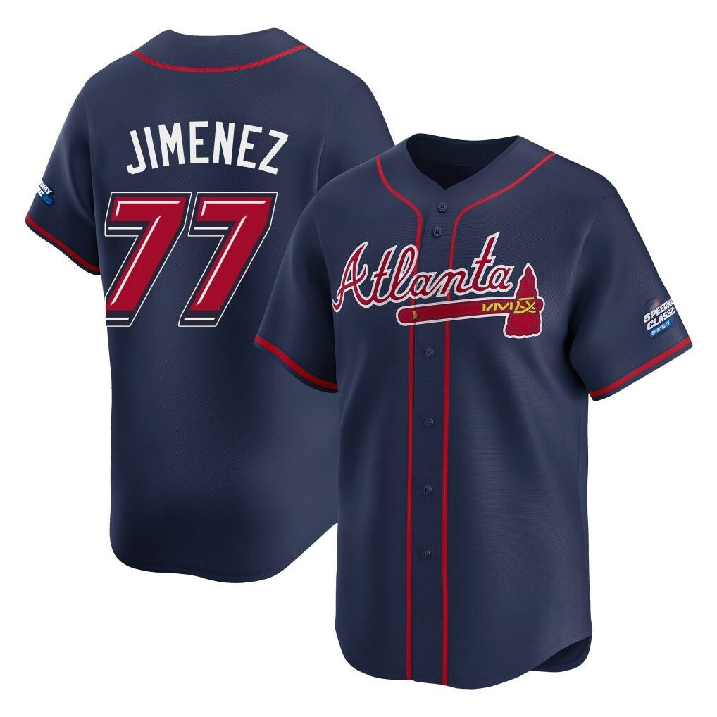 Atlanta Braves #77 Joe Jimenez Player Navy CLOTHIN 2025 Speedway Classic Home Game Stitched Jerseys
