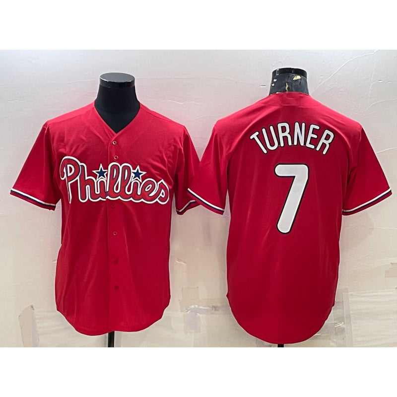 Philadelphia Phillies #7 Trea Turner Red CLOTHIN Cool Base Stitched Jersey