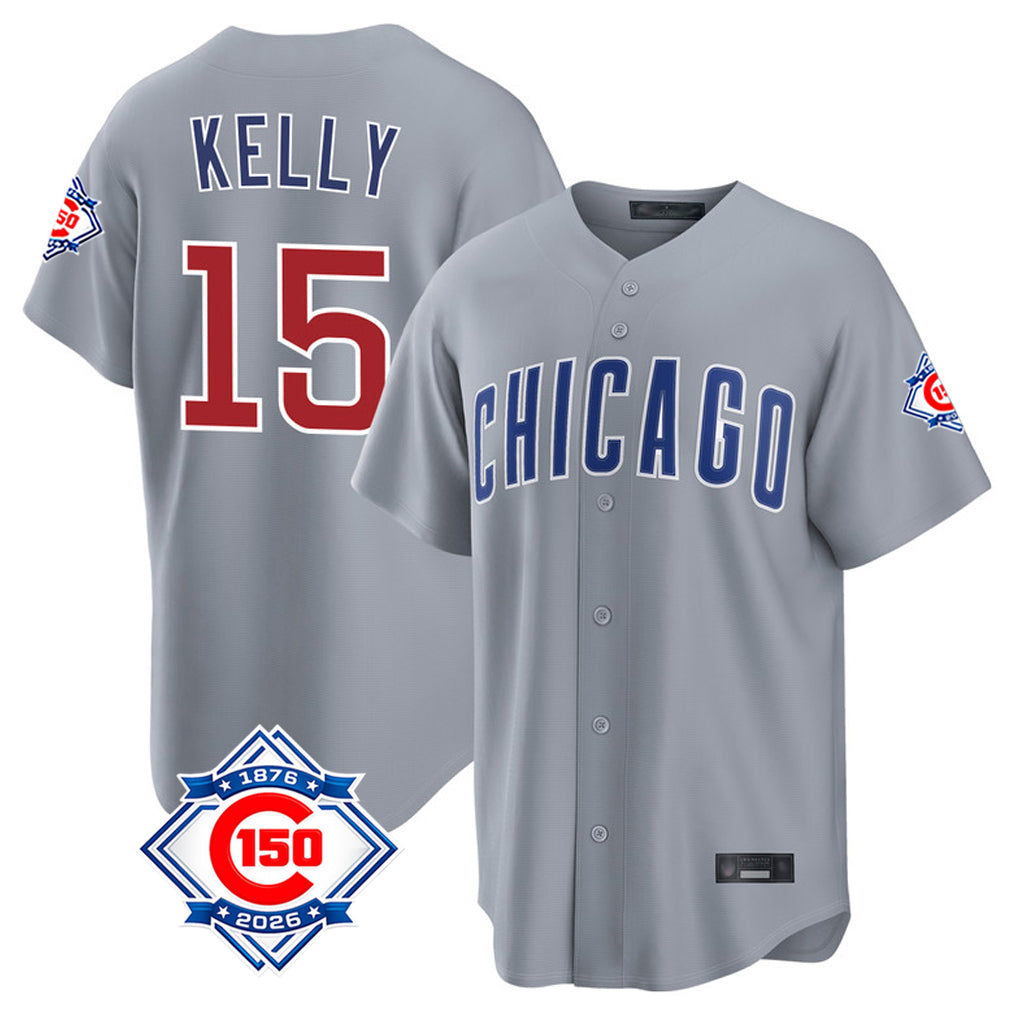 Chicago Cubs #15 Carson Kelly Player Gray CLOTHIN 150th Anniversary Home Game Stitched Jerseys