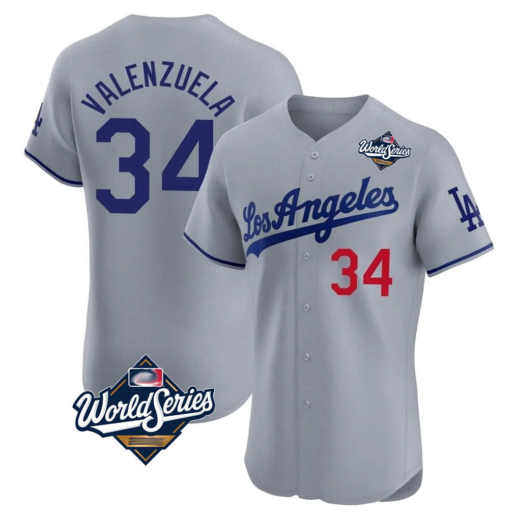 Los Angeles Dodgers #34 Fernando Valenzuela Player Gray CLOTHIN World Series Limited Elite Home Stitched Jerseys