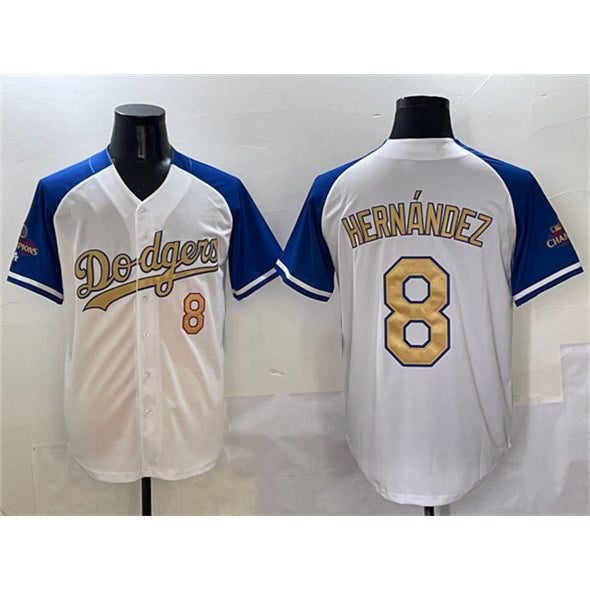 Los Angeles Dodgers #8 Enrique Hernandez White Royal Gold CLOTHIN 2024 World Series Champions Vapor Limited Stitched Jersey