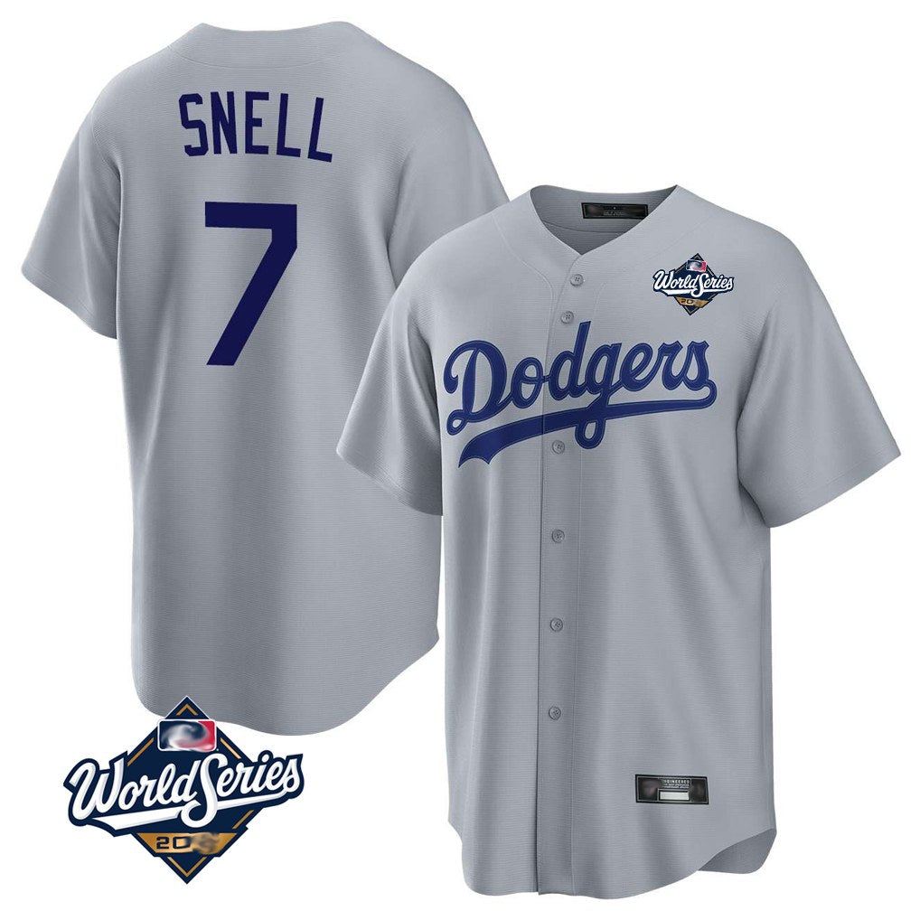 Los Angeles Dodgers #7 Blake Snell Player Gray CLOTHIN Game World Series Stitched Jerseys