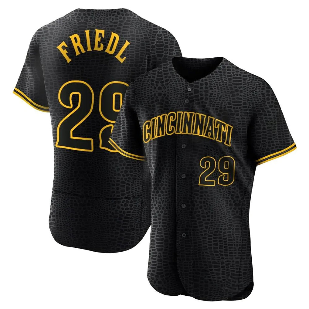 Cincinnati Reds #29 TJ Friedl Player Black CLOTHIN Snake Skin City Limited Elite Home Stitched Jerseys