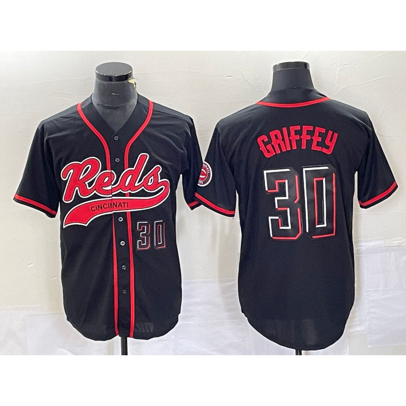 Cincinnati Reds #30 Ken Griffey Jr Number Black CLOTHIN 2023 City Connect Cool Base Stitched Jersey 2