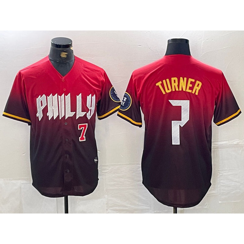 Philadelphia Phillies #7 Trea Turner Red CLOTHIN 2024 City Player Number Cool Base Jerseys