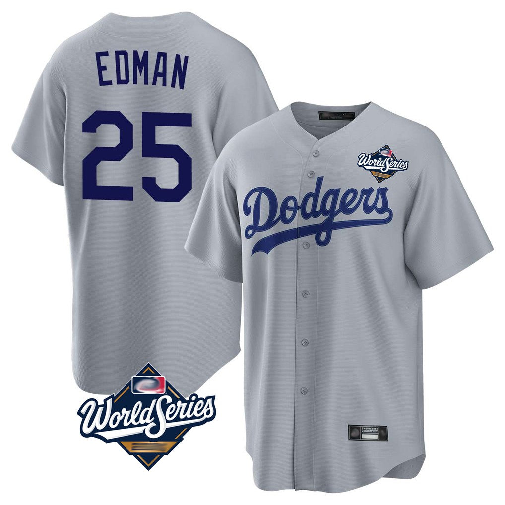 Los Angeles Dodgers #25 Tommy Edman Player Gray CLOTHIN World Series Game Stitched Jerseys