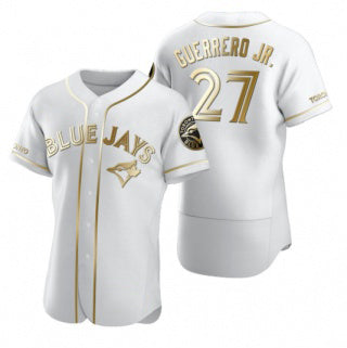 Toronto Blue Jays #27 Vladimir Guerrero Jr. White Gold CLOTHIN Flex Base Stitched Jersey