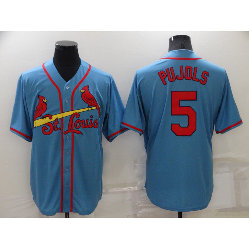 St. Louis Cardinals #5 Albert Pujols Light Blue CLOTHIN Stitched Cool Base Jersey