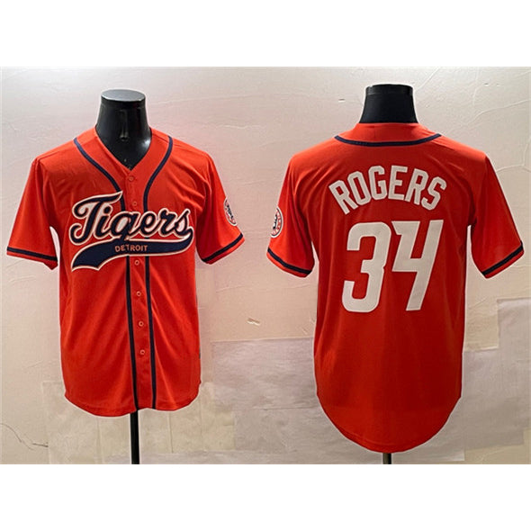 Detroit Tigers #34 Jake Rogers Orange CLOTHIN With Patch Cool Base Stitched Jersey