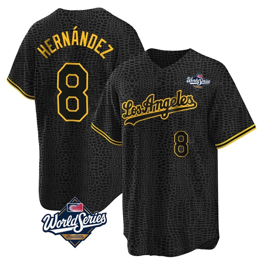 Los Angeles Dodgers #8 Enrique Hern¨¢ndez Player Black Gold CLOTHIN World Series Limited Home Stitched Jerseys