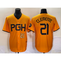 Pittsburgh Pirates #21 Roberto Clemente Number Gold CLOTHIN 2023 City Connect Stitched Jersey