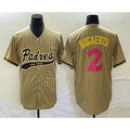 San Diego Padres #2 Xander Bogaerts Number Tan CLOTHIN Pinstripe 2023 City Connect Cool Base Stitched Jersey