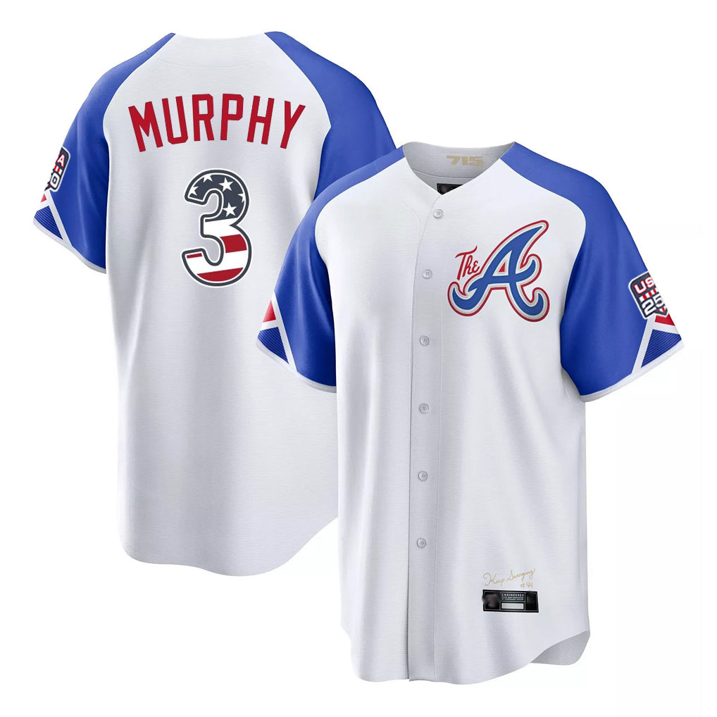 Atlanta Braves #3 Dale Murphy Player White CLOTHIN USA 250 Fourth Of July City Connect Home Game Stitched Jerseys