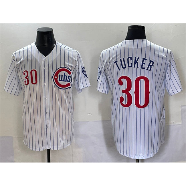 Chicago Cubs #30 Kyle Tucker White CLOTHIN Pinstripe 2nd Alternate Limited Stitched Jersey